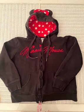 Disney Parks kids Minnie Mouse black hooded zip-up sweatshirt w/ears sz XXL